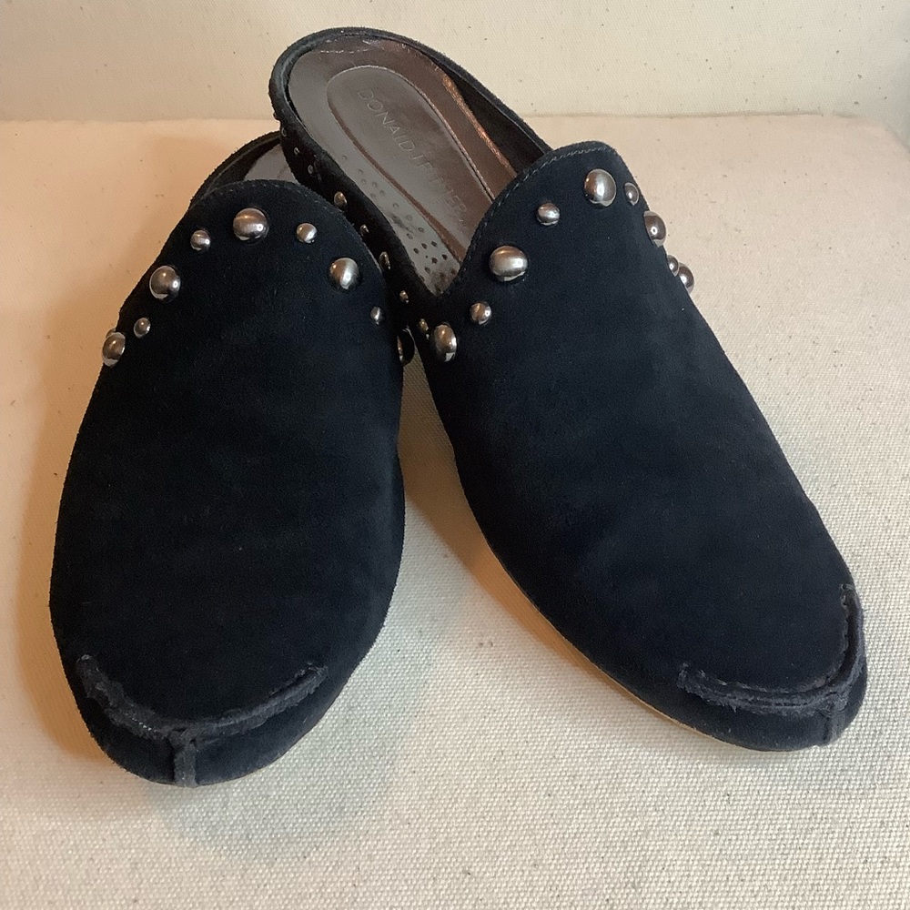 Donald Pliner Bayez  Mule Black Studded Suede Slip On Slide Shoes Womens 7.5